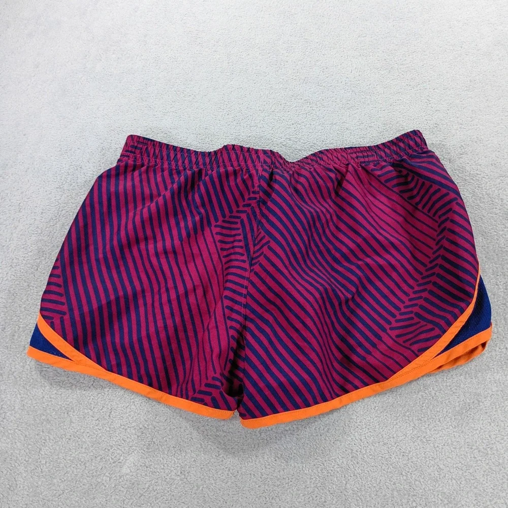 Under Armour Women Fly-By Pink Blue Striped Medium HeatGear Running Shorts